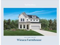 Exterior of the Wieuca Farmhouse, a two-story home with white siding and a gray roof at 5055 Baywood Ln, Woodstock, GA 30188