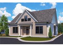 Craftsman style home with gray siding, a stone walkway, and a landscaped lawn at 108 Cottage Gate Ln, Roswell, GA 30076