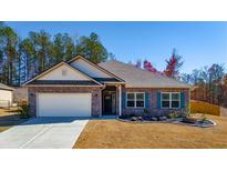 Brick house with white accents, two-car garage, and landscaped yard at 268 Bonnie Sue Dr, Villa Rica, GA 30180