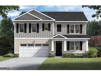 Two-story house with gray siding, black windows, and a two-car garage at 120 Bonito Trl, Covington, GA 30016