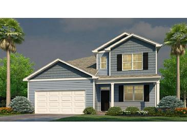 Two-story blue home with attached garage and front porch at 159 Morning View Way, Moncks Corner, SC 29461