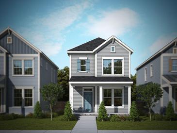 Two-story gray house with blue shutters, front porch, and walkway at 343 Trailmore Ln, Summerville, SC 29486
