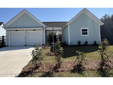 Charming light blue two-story house with a two-car garage and manicured lawn at 801 Smooth Stone Aly, Summerville, SC 29486