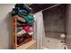 Bathroom with shower/tub combo and stacked towels at 268 Little Oak Island Dr, Folly Beach, SC 29439