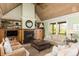 Relaxing living room with vaulted ceilings, hardwood floors, and fireplace at 154 Lake Timicau Ln, Dewees Island, SC 29451