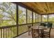 Spacious screened porch with wooded views and outdoor dining area at 154 Lake Timicau Ln, Dewees Island, SC 29451