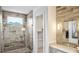 Spa-like bathroom with a large shower, double vanity, and modern fixtures at 635 Faulkner Dr, Mount Pleasant, SC 29466