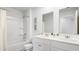 Modern bathroom with double vanity, tub shower combo, and toilet at 214 Maple Hill Dr, Moncks Corner, SC 29461