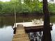 Relaxing waterfront dock with two chairs and a table, perfect for enjoying the view at 31 Hannibal Dr, Ridgeville, SC 29472