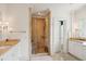 Bathroom with walk-in shower and double vanity at 5 Middle Atlantic Wharf # 3A, Charleston, SC 29401