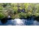 Aerial view showcasing a waterfront home and lush surroundings at 138 Waddell Ln, Ridgeville, SC 29472