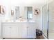 Modern bathroom with double vanity, large mirror, and glass shower at 159 Morning View Way, Moncks Corner, SC 29461