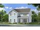 Two-story light blue house with gray metal roof and landscaping at 3 Trailhead Ln, Awendaw, SC 29429