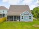 Rear view of a charming blue house with a screened porch and fenced yard at 365 Wappoo Trace Ln, Summerville, SC 29486