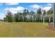 Backyard with covered patio, green lawn, and pond view at 4413 Palm Shadow Dr, Summerville, SC 29485