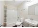 Clean bathroom with a shower/tub combo and pedestal sink at 2317 Tall Sail Dr # 1007 G, Charleston, SC 29414