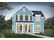 Two-story light blue house with dark shutters, a front porch and walkway at 400 Swaying Pine Ln, Summerville, SC 29486