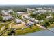 Aerial view of waterfront community with homes, dock, and kayak rentals at 3025 Southerly Way, Johns Island, SC 29455