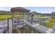 Private boat dock with covered seating and a spacious walkway at 1374 Black River Dr, Mount Pleasant, SC 29466