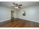 Bright living room featuring hardwood floors and ceiling fan at 4418 Cindy Ln, North Charleston, SC 29418