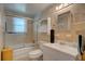 Clean bathroom with shower/tub combo and vanity at 1302 E Ashley Ave, Folly Beach, SC 29439