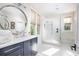 Modern bathroom with a large walk-in shower and a stylish vanity at 3 38Th Ave, Isle of Palms, SC 29451