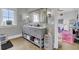 Elegant bathroom boasts a gray double vanity and marble countertop at 315 Ashley Ave # C, Charleston, SC 29403