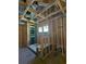 New home bathroom framing and plumbing rough-in, showing shower pan at 120 Palfrey Dr, Ridgeville, SC 29472