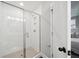 Bathroom with a glass shower door and hexagon floor tiles at 205 Abercom Place Dr, Moncks Corner, SC 29461