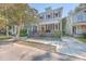 Charming two-story home with light blue siding, red shutters, and a brick walkway at 380 Ashley Ave, Charleston, SC 29403