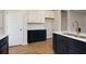 Kitchen with white and dark blue cabinets, marble countertops, and a gold faucet at 427 Grove End Rd, Moncks Corner, SC 29461