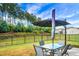 Outdoor patio furniture under an umbrella in a fenced backyard at 386 Tupelo Lake Dr, Summerville, SC 29486