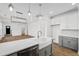 Modern kitchen with white cabinets, gray island, and stainless steel appliances at 425 Grove End Rd, Moncks Corner, SC 29461
