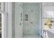 Walk-in shower with a frameless glass enclosure and blue tile at 228 Haddrell St, Mount Pleasant, SC 29464