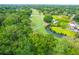 An aerial view showcasing a house near a golf course and waterway at 10 Trail Hollow Dr, Charleston, SC 29414