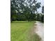 Large grassy yard with mature trees and gravel driveway at 123 Woodover Farms St, Harleyville, SC 29448