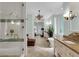 Elegant bathroom with freestanding tub, walk-in shower, and large mirror at 3427 Colonel Vanderhorst Cir, Mount Pleasant, SC 29466
