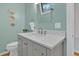 Updated bathroom with gray vanity and quartz countertop at 589 Oyster Rake Dr, Kiawah Island, SC 29455