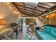 Cozy patio with wicker furniture, string lights, and wooden picnic table at 705 S Magnolia St, Summerville, SC 29483