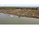 Aerial view of waterfront property with private docks and marsh views at 218 E Huron Ave, Folly Beach, SC 29439