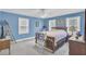 Bright bedroom with blue walls, double windows, and a wooden bed frame at 1510 Jahnz Ave, Summerville, SC 29485