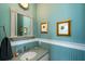 Powder room with pedestal sink and decorative wall paneling at 3002 Palmetto Blvd # 6, Edisto Beach, SC 29438