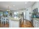 Open kitchen with granite island, stainless steel appliances, and hardwood floors at 513 Abigail St, Moncks Corner, SC 29461