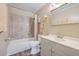 Updated bathroom with grey vanity, tile shower, and new fixtures at 1090 Peru Rd, Saint Stephen, SC 29479