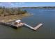 Aerial view of a wooden dock with a gazebo, offering waterfront access at 505 Binnacle Way, Charleston, SC 29492