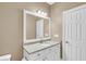 Simple bathroom with granite countertop, white cabinets, and a single sink at 1000 Rivershore Rd, Charleston, SC 29492