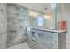 Modern bathroom with large walk-in shower, tile surround, and built-in shelves at 620 Chigwell Springs Ln, Summerville, SC 29486