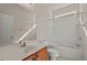 Clean bathroom, featuring a single sink vanity and a shower/tub combo at 399 Decatur Dr, Summerville, SC 29486