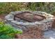 Stone fire pit with rusted grill grate in a landscaped backyard at 1311 S Jenkins Lagoon Dr, Seabrook Island, SC 29455