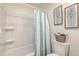 Small bathroom with shower/tub and blue accents at 202 Greenmeadow Dr, Goose Creek, SC 29445